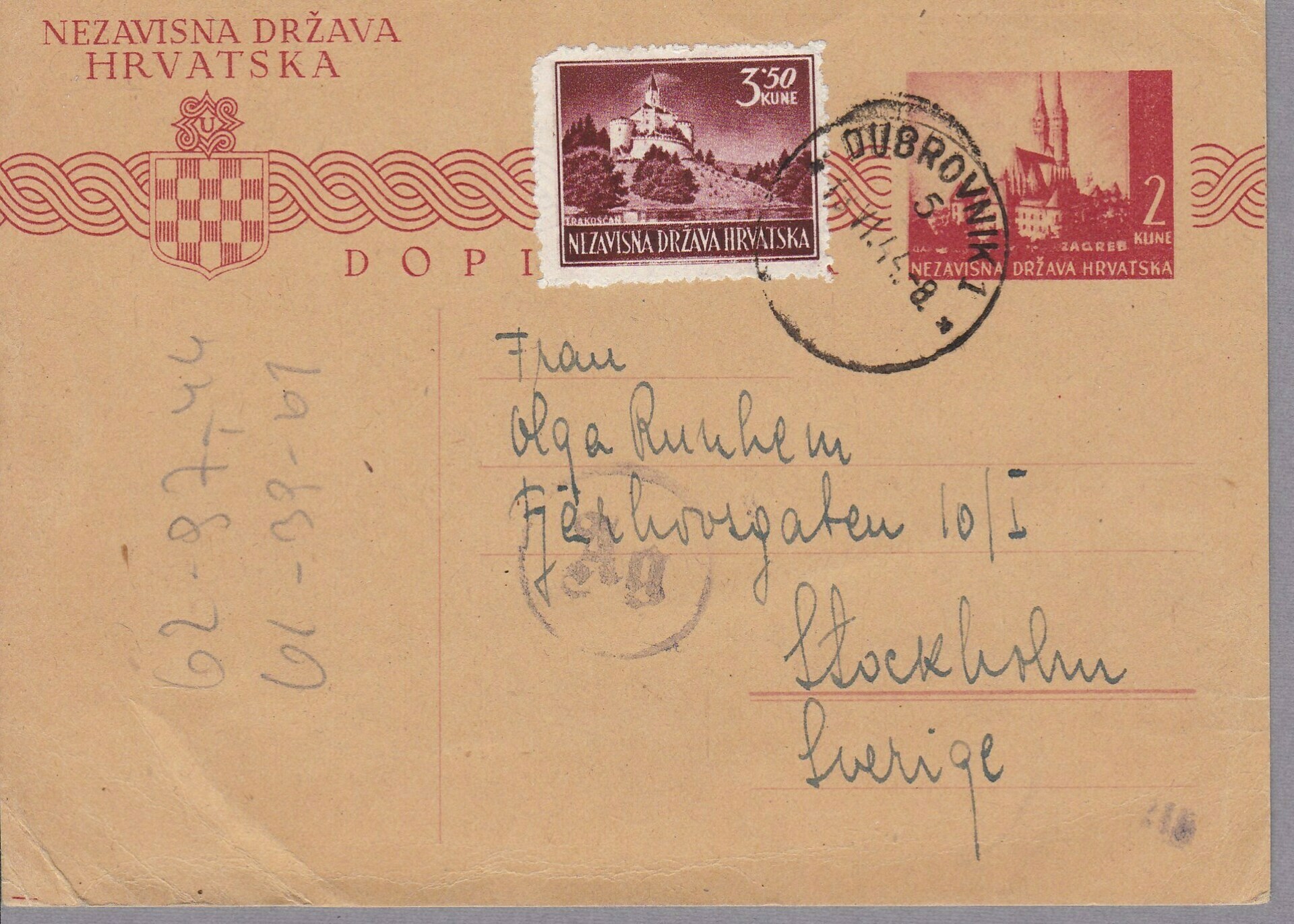 Independent State of Croatia (NDH) Postcard 1944