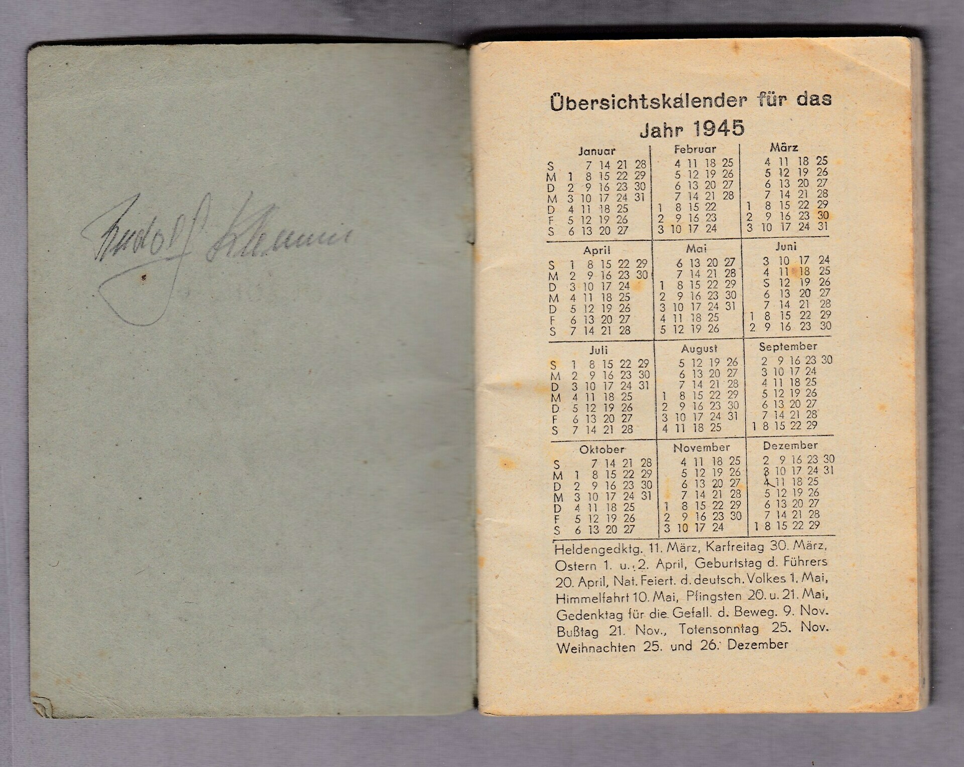 German Notebook/Calendar from 1945